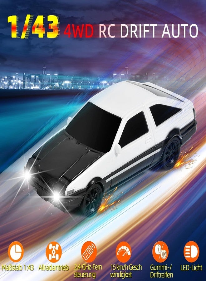 FEXXA سيارة سباق انزلاقية تعمل بالتحكم عن بعد من طراز FEXXA بمقياس 1/43، مزودة بنظام جيروسكوب رباعي الدفع وجاهزة للانطلاق، نموذج سيارة صغيرة عالية السرعة (1:43 تويوتا AE86 ترينو - أسود/أبيض) - Image 3